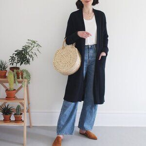 ABLE Neva Long Organic Cotton Sweater Duster Cardigan in Midnight